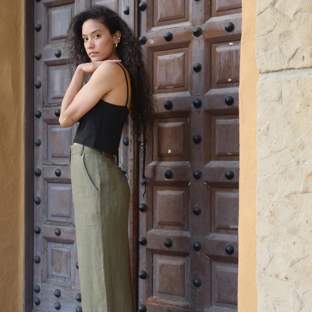 First Rite sage green linen pants